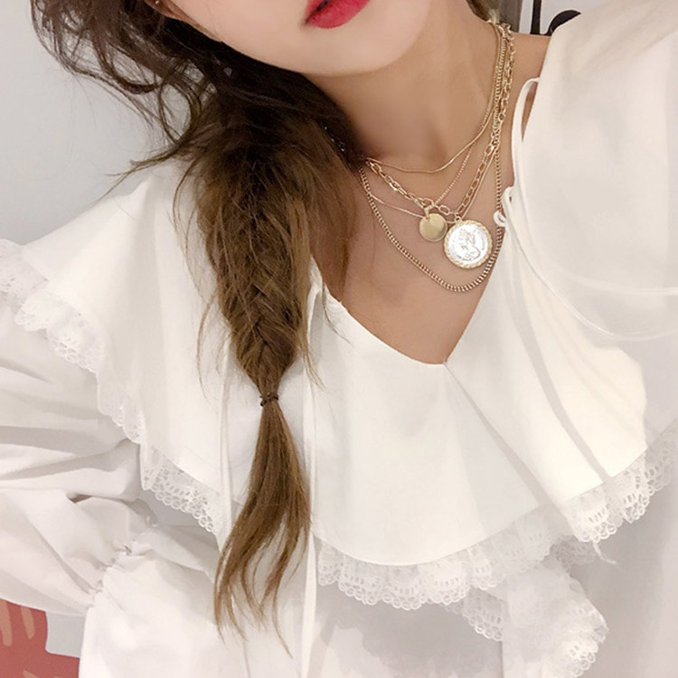 チェーン×コイン 5連 ネックレス