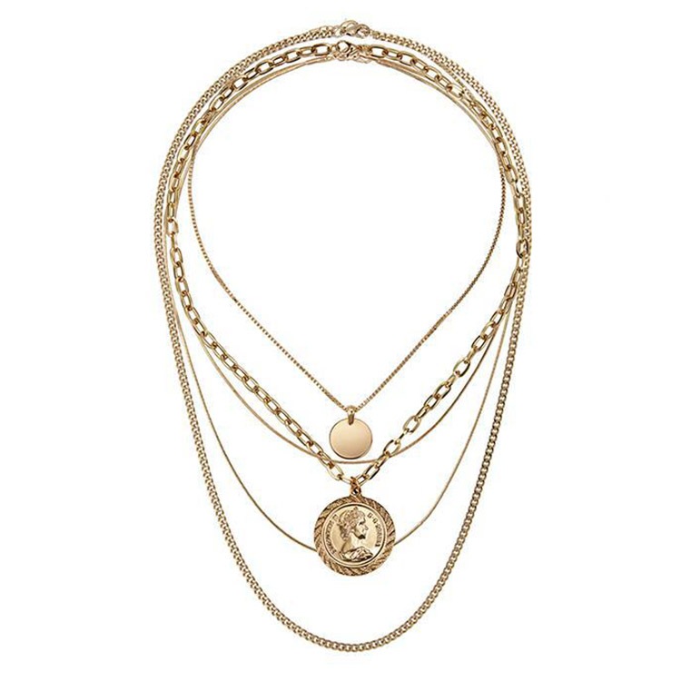 チェーン×コイン 5連 ネックレス