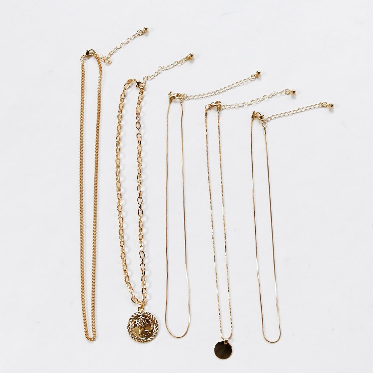 チェーン×コイン 5連 ネックレス