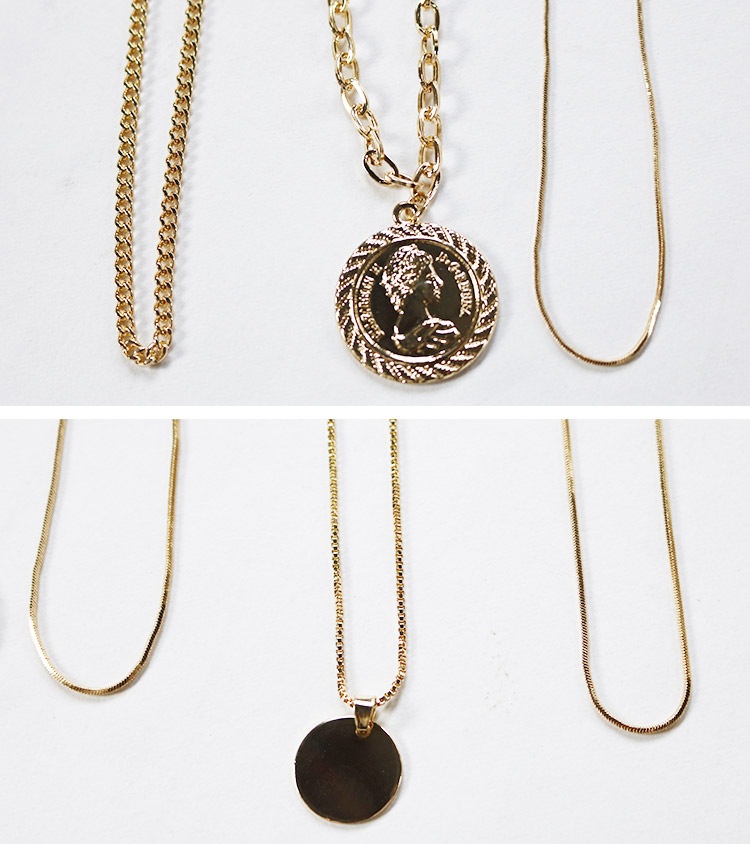 チェーン×コイン 5連 ネックレス