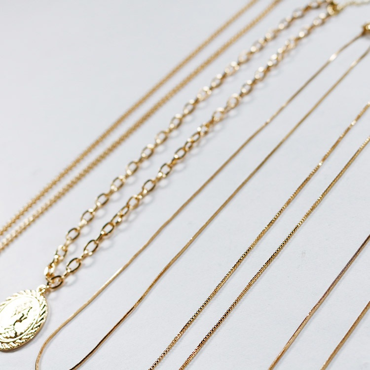 チェーン×コイン 5連 ネックレス