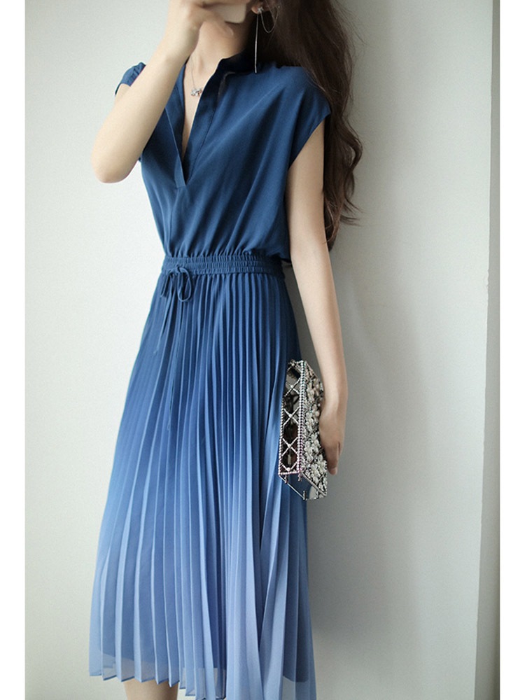 半袖 グラデーション がきれいな シフォンワンピース