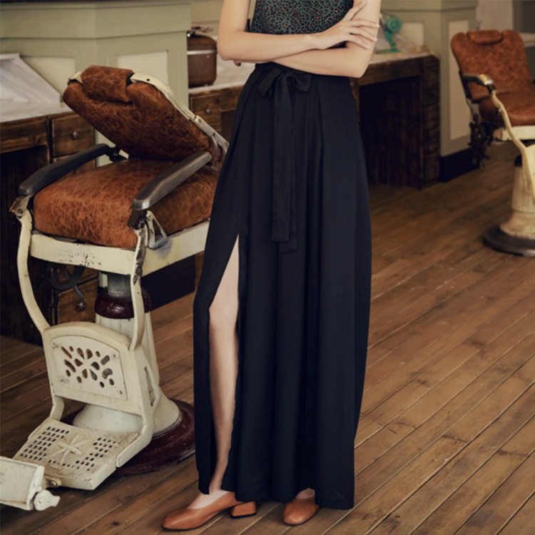 てろんと感 ロング丈 スリットパンツ ワイドパンツ