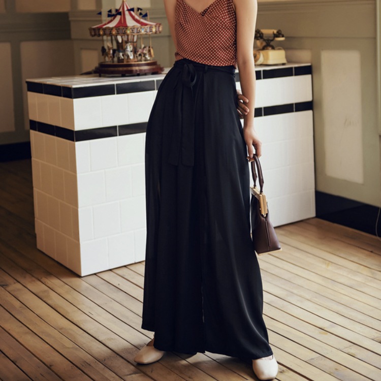 てろんと感 ロング丈 スリットパンツ ワイドパンツ