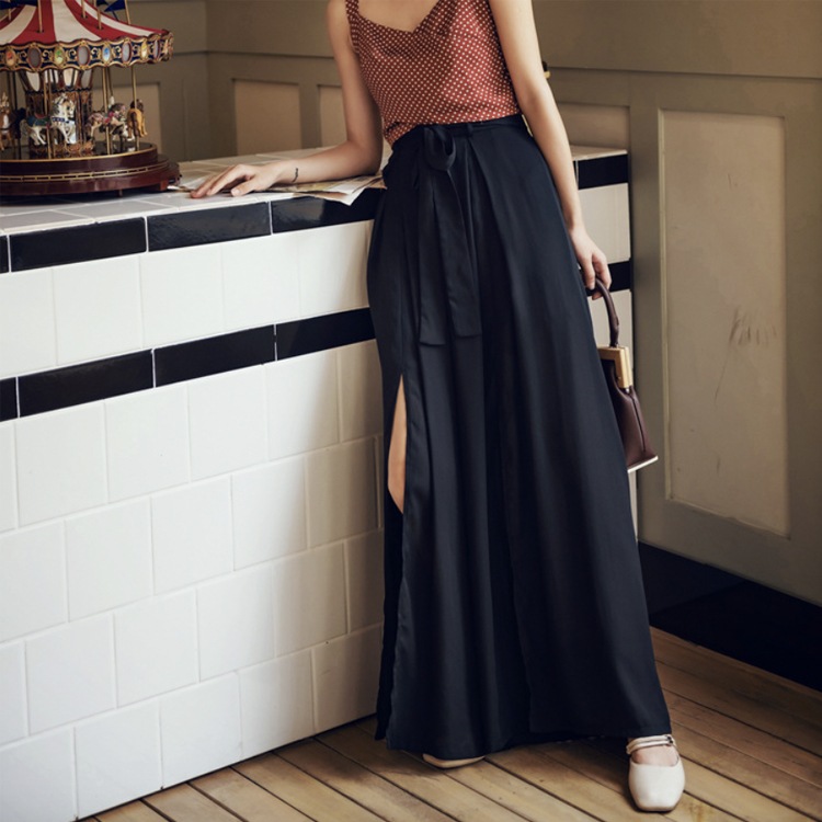 てろんと感 ロング丈 スリットパンツ ワイドパンツ