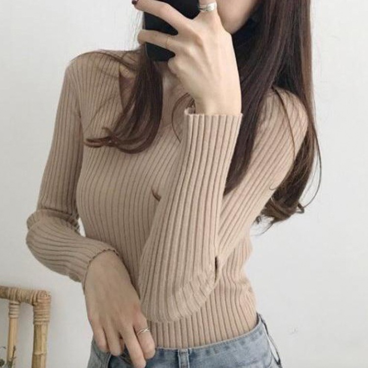 シンプル Vネック 長袖 リブ編み ニット トップス