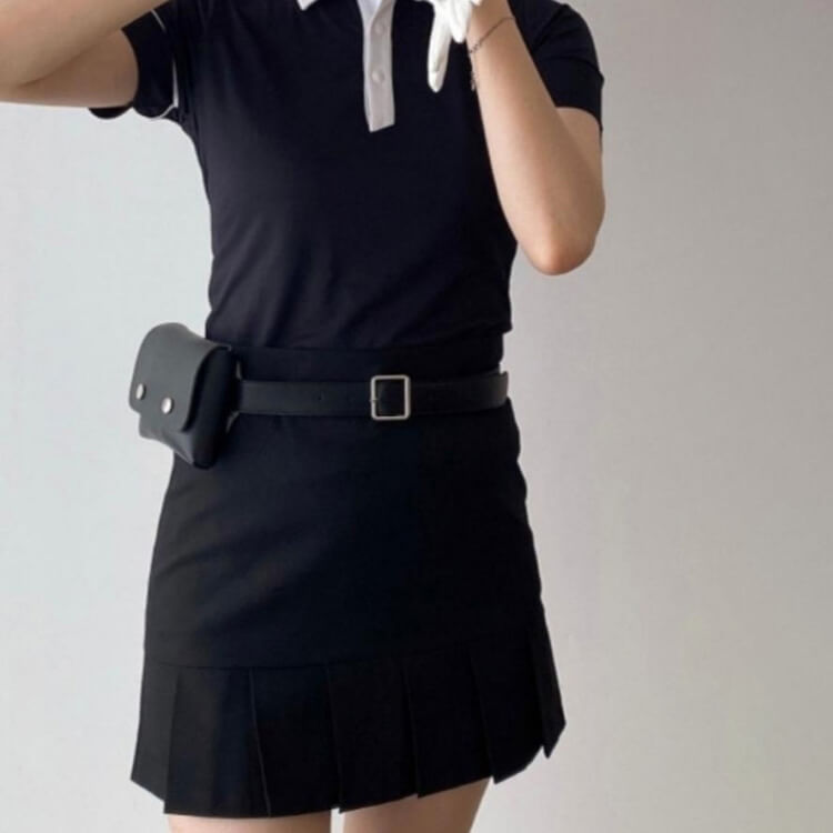 韓国ゴルフウェア シンプル 裾プリーツ ミニスカート