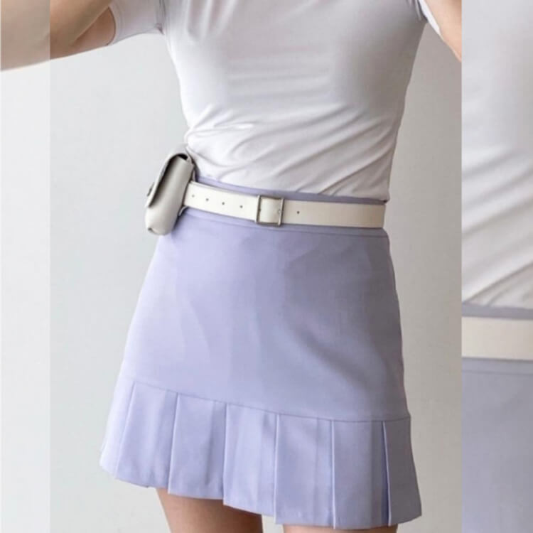 韓国ゴルフウェア シンプル 裾プリーツ ミニスカート
