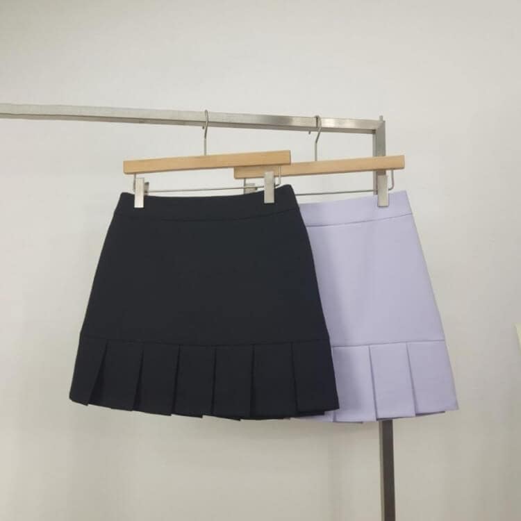 韓国ゴルフウェア シンプル 裾プリーツ ミニスカート