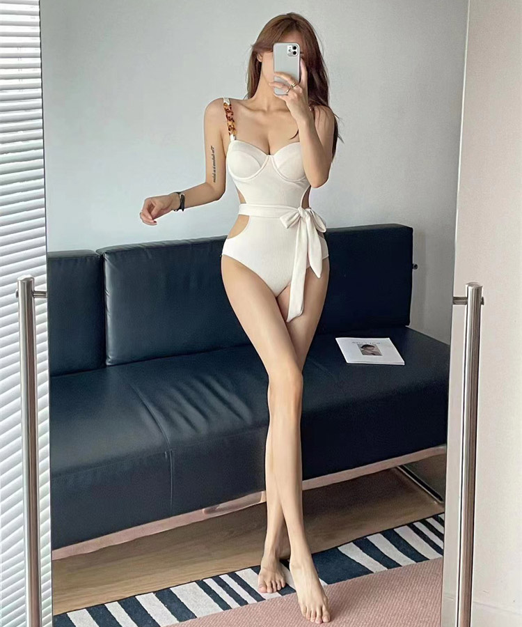 リボン×チェーン ウエストカットモノキニ 水着