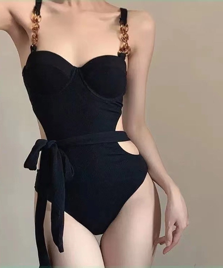 リボン×チェーン ウエストカットモノキニ 水着