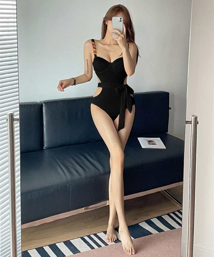 リボン×チェーン ウエストカットモノキニ 水着