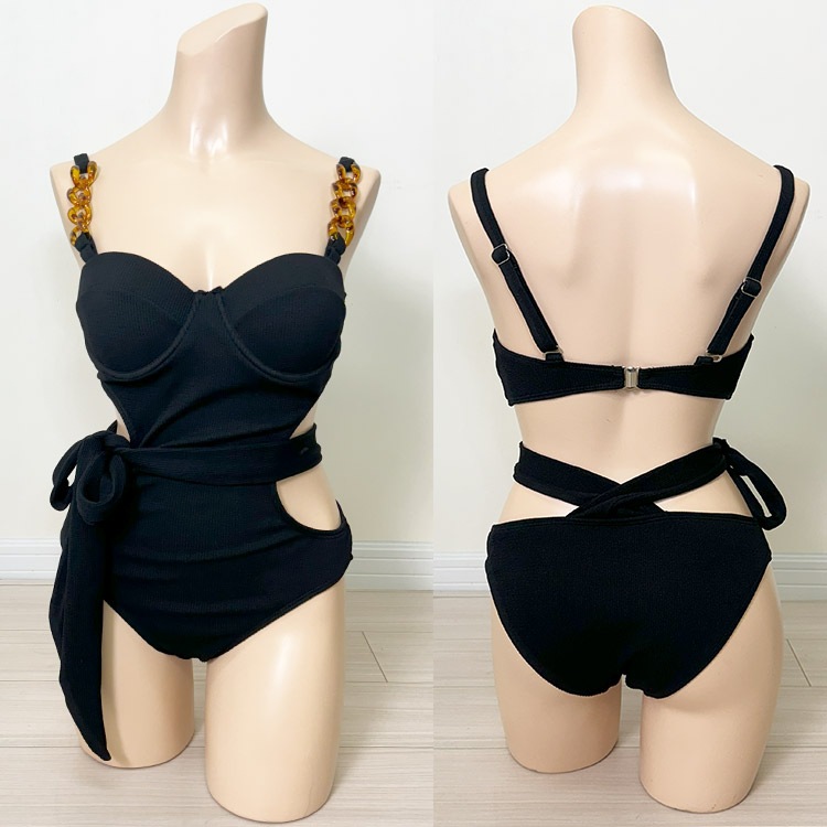 リボン×チェーン ウエストカットモノキニ 水着