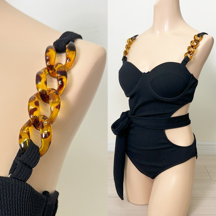 リボン×チェーン ウエストカットモノキニ 水着