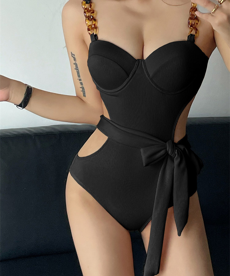 リボン×チェーン ウエストカットモノキニ 水着