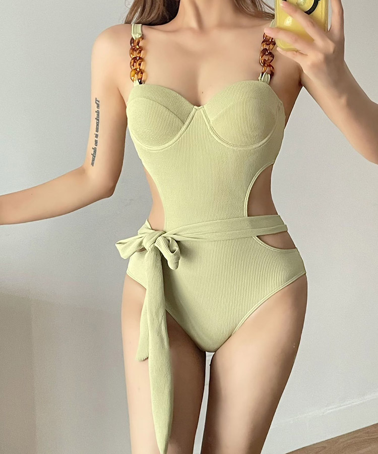 リボン×チェーン ウエストカットモノキニ 水着