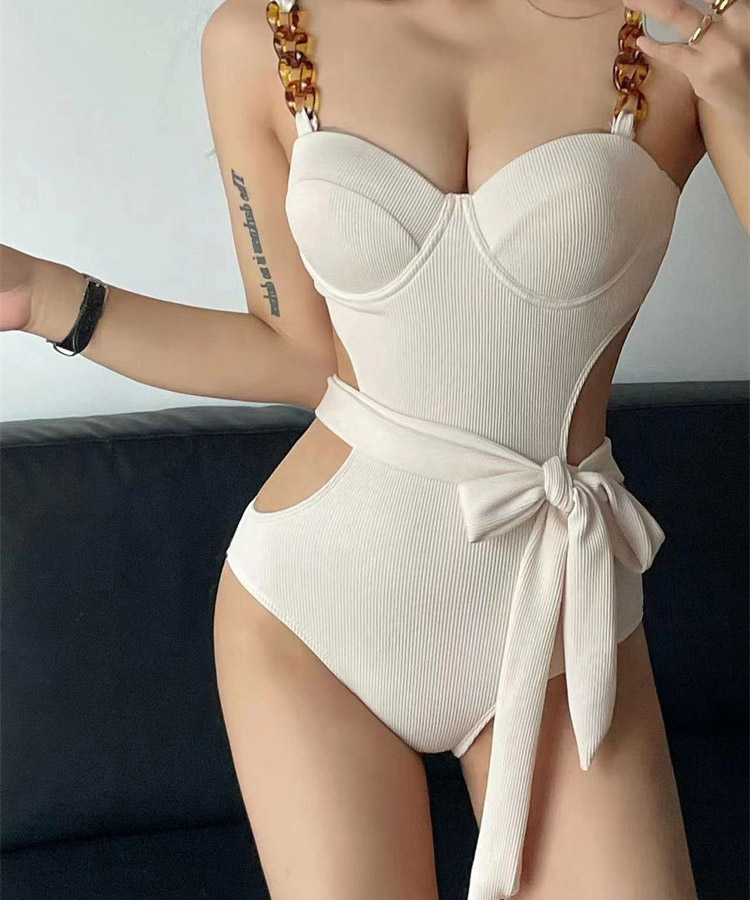 リボン×チェーン ウエストカットモノキニ 水着