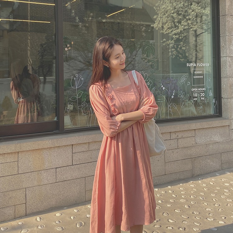 ガーリー 7分袖フリルワンピース