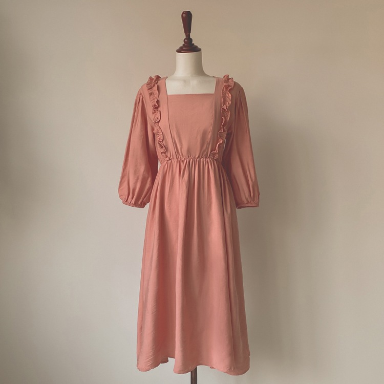 ガーリー 7分袖フリルワンピース