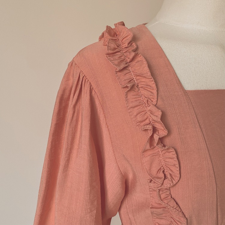 ガーリー 7分袖フリルワンピース