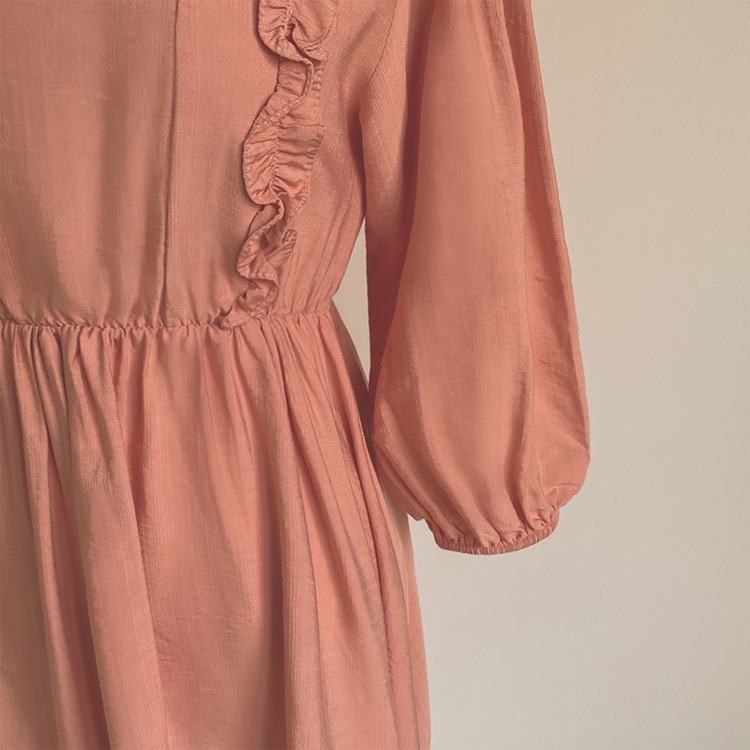 ガーリー 7分袖フリルワンピース