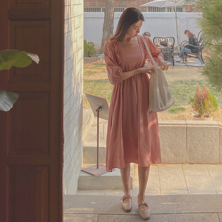 ガーリー 7分袖フリルワンピース