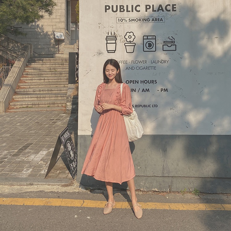 ガーリー 7分袖フリルワンピース