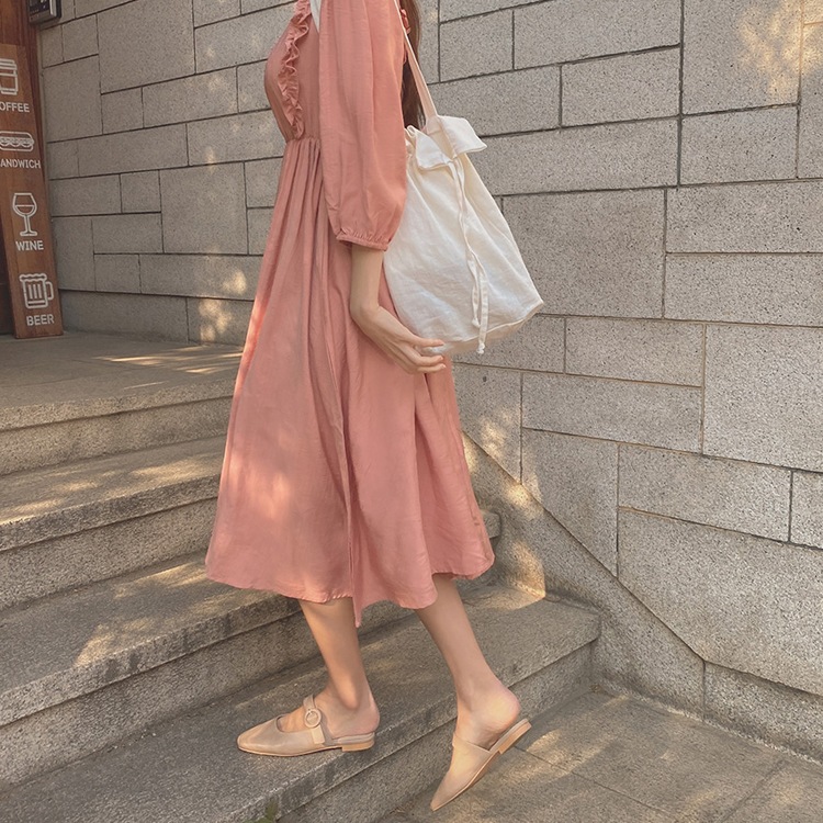 ガーリー 7分袖フリルワンピース