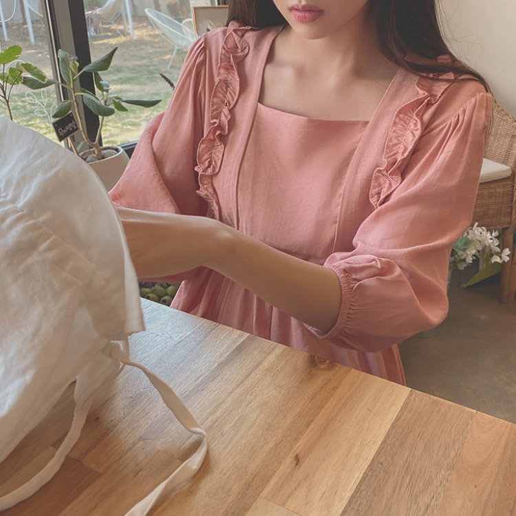 ガーリー 7分袖フリルワンピース