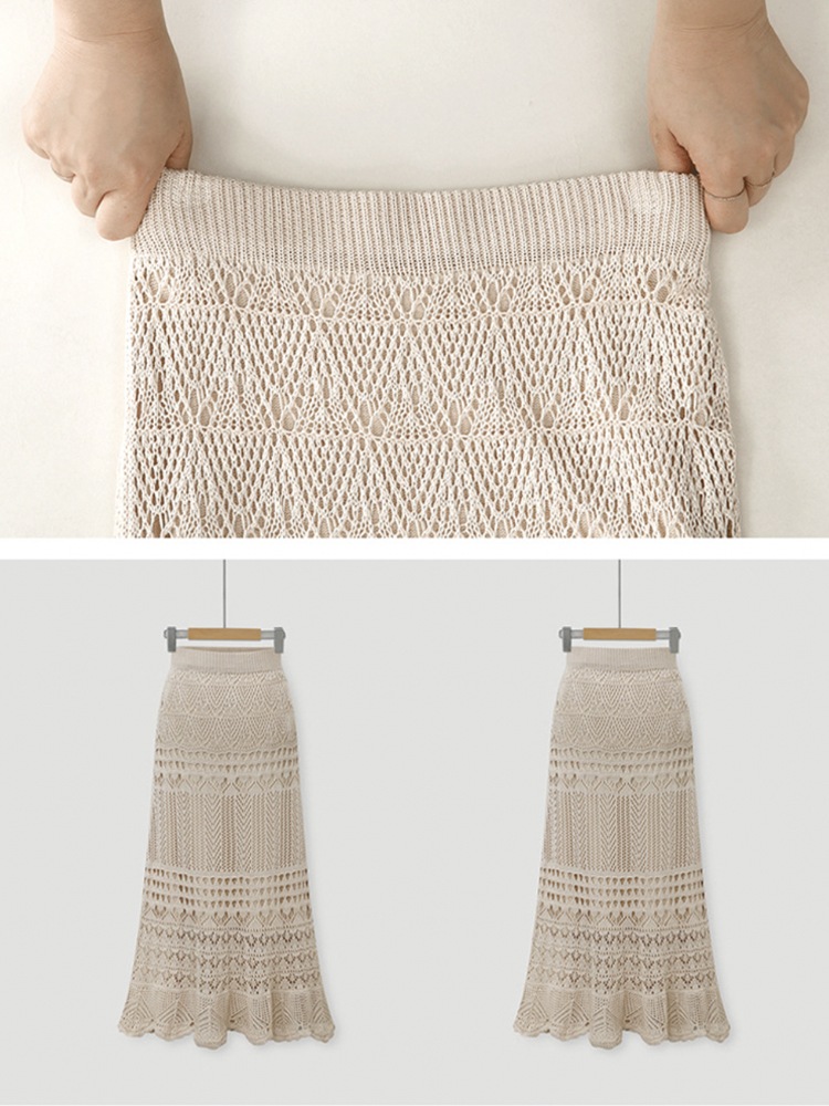 S-XL かぎ編み ニット シースルー ロングスカート