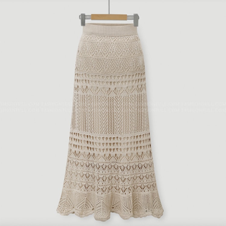 S-XL かぎ編み ニット シースルー ロングスカート