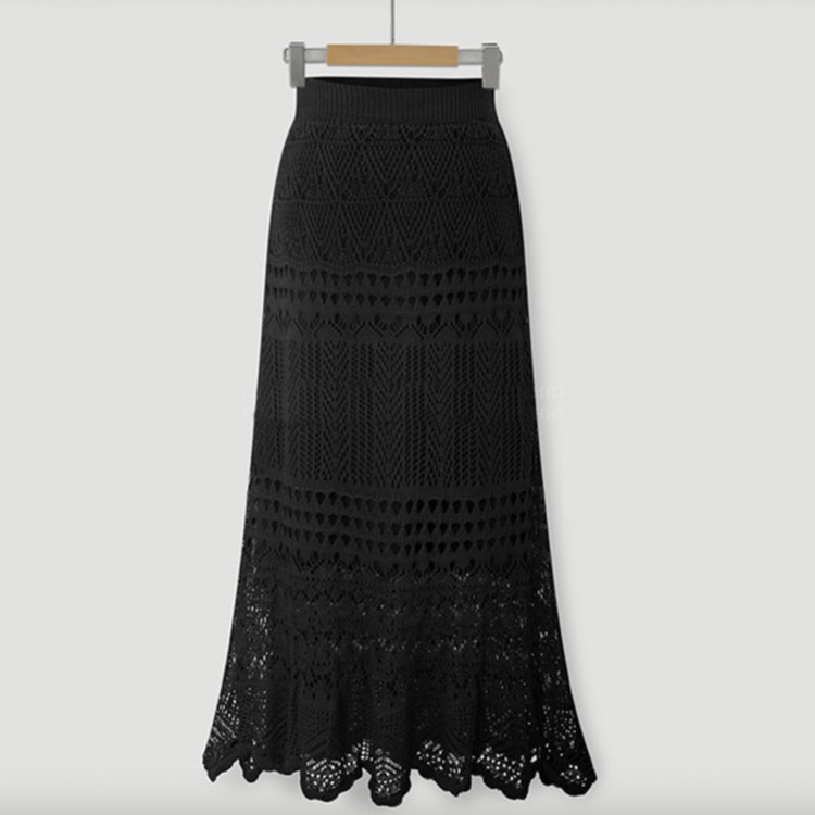 S-XL かぎ編み ニット シースルー ロングスカート