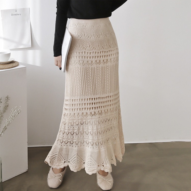 S-XL かぎ編み ニット シースルー ロングスカート