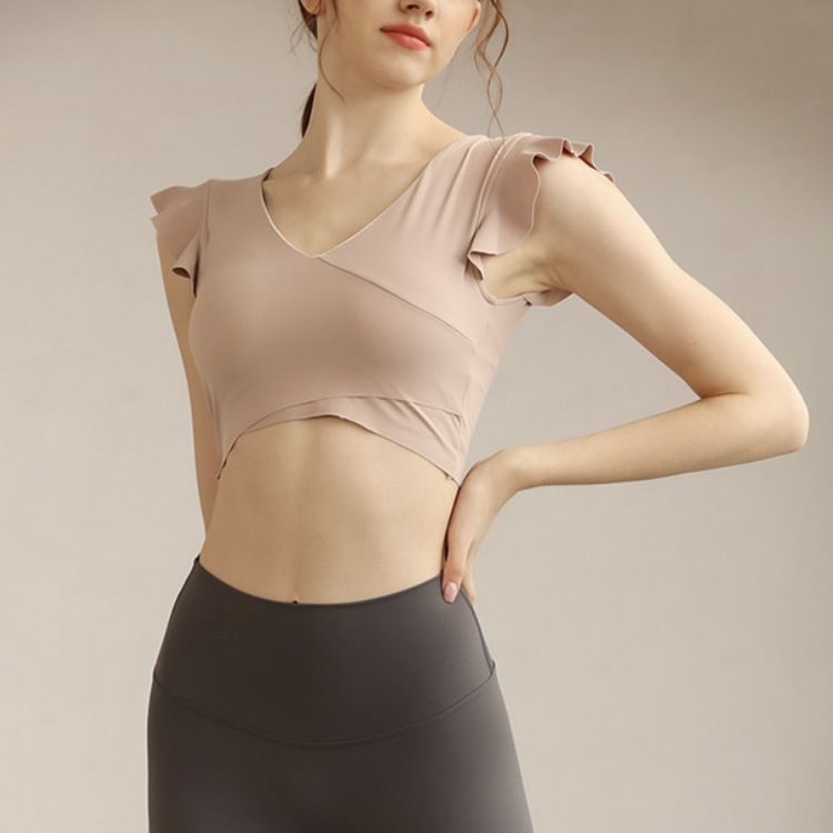 ショルダーフリル Vネック カップ付き ショート丈