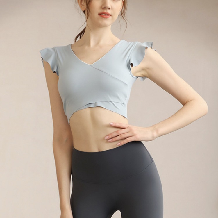 ショルダーフリル Vネック カップ付き ショート丈