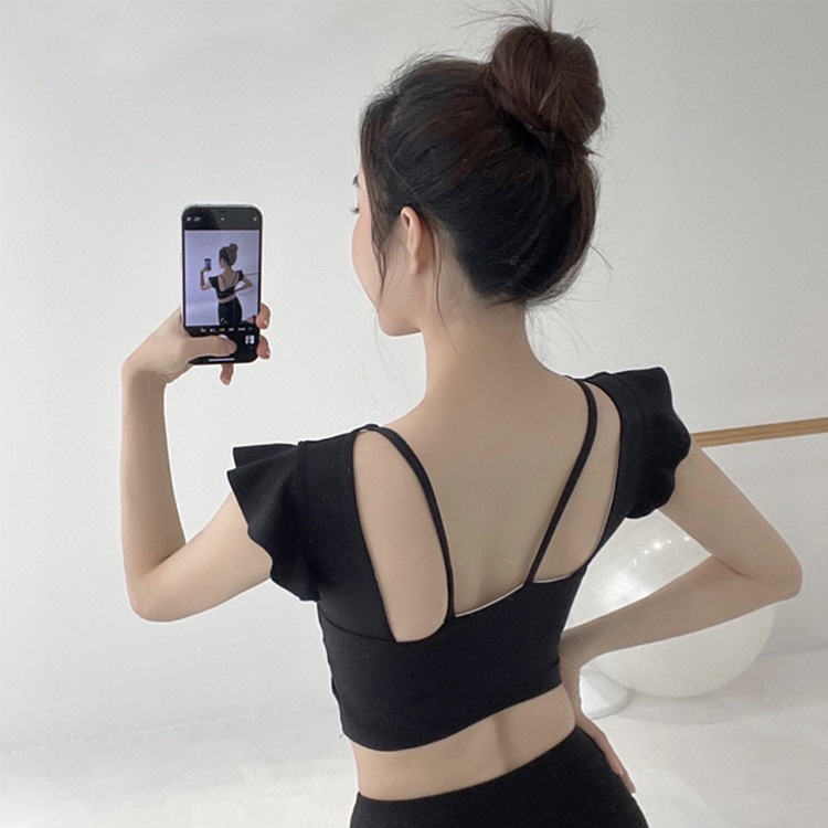 ショルダーフリル Vネック カップ付き ショート丈