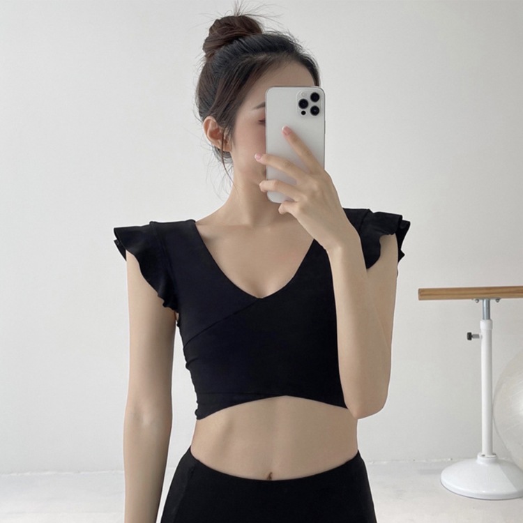 ショルダーフリル Vネック カップ付き ショート丈