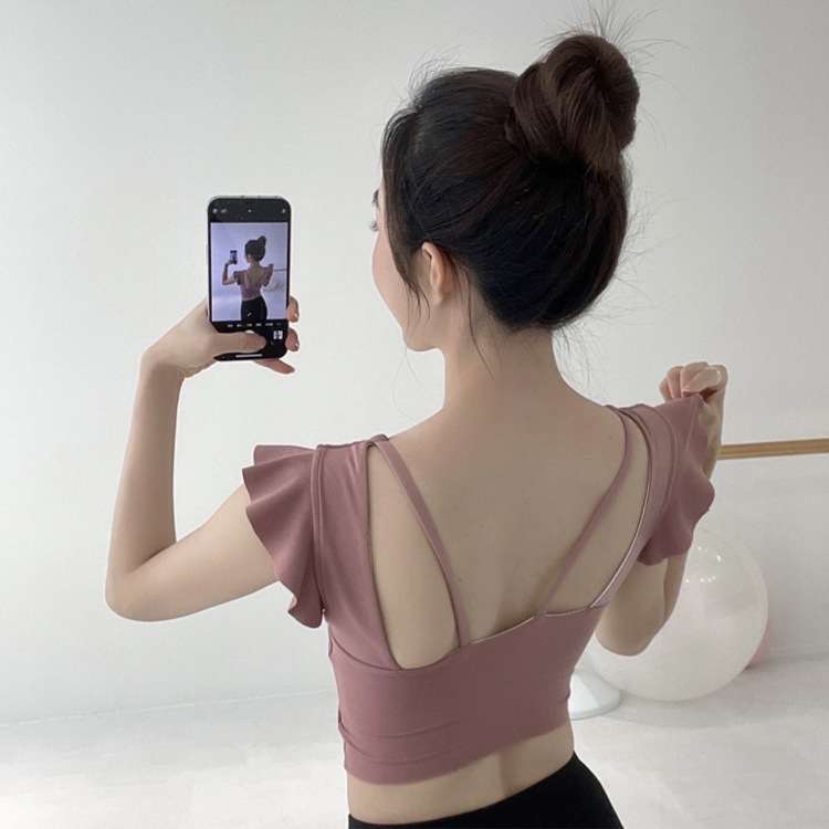 ショルダーフリル Vネック カップ付き ショート丈