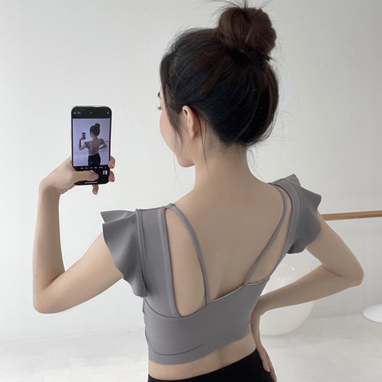 ショルダーフリル Vネック カップ付き ショート丈