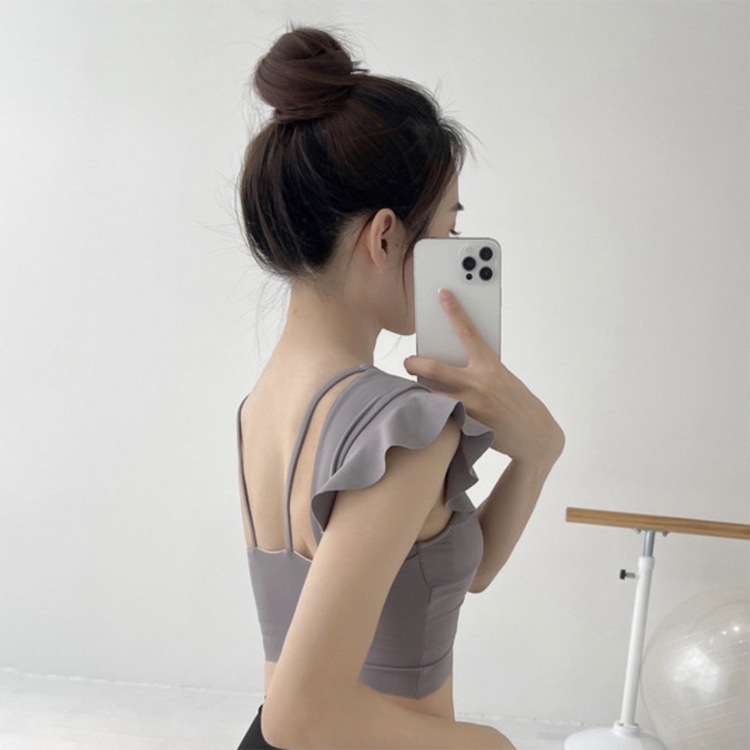 ショルダーフリル Vネック カップ付き ショート丈