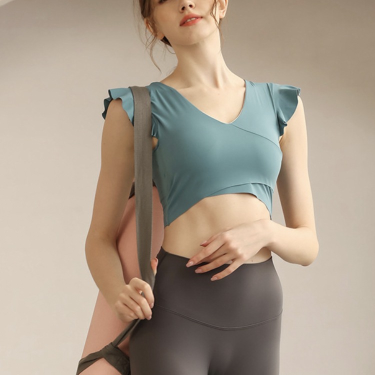 ショルダーフリル Vネック カップ付き ショート丈