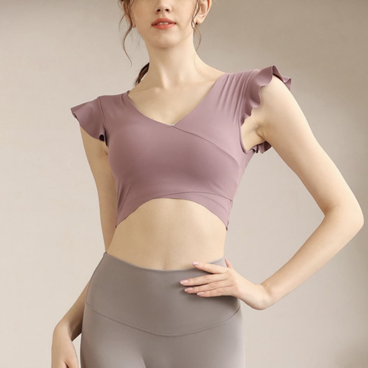 ショルダーフリル Vネック カップ付き ショート丈