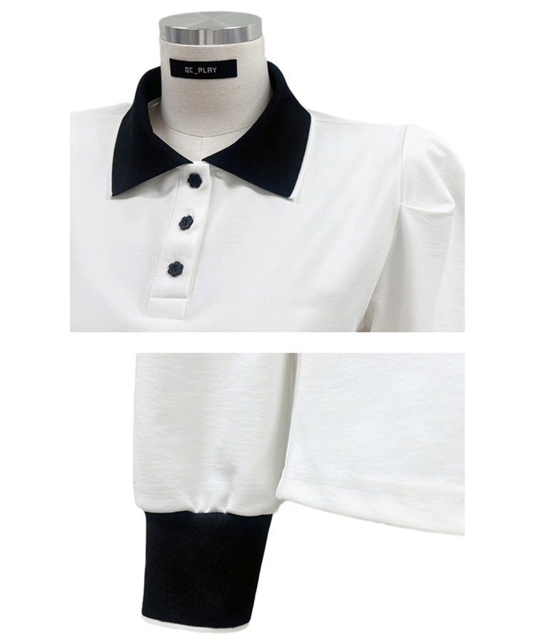 花形ボタン 配色 バイカラー 長袖 ポロシャツ 

