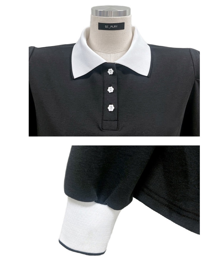 花形ボタン 配色 バイカラー 長袖 ポロシャツ 

