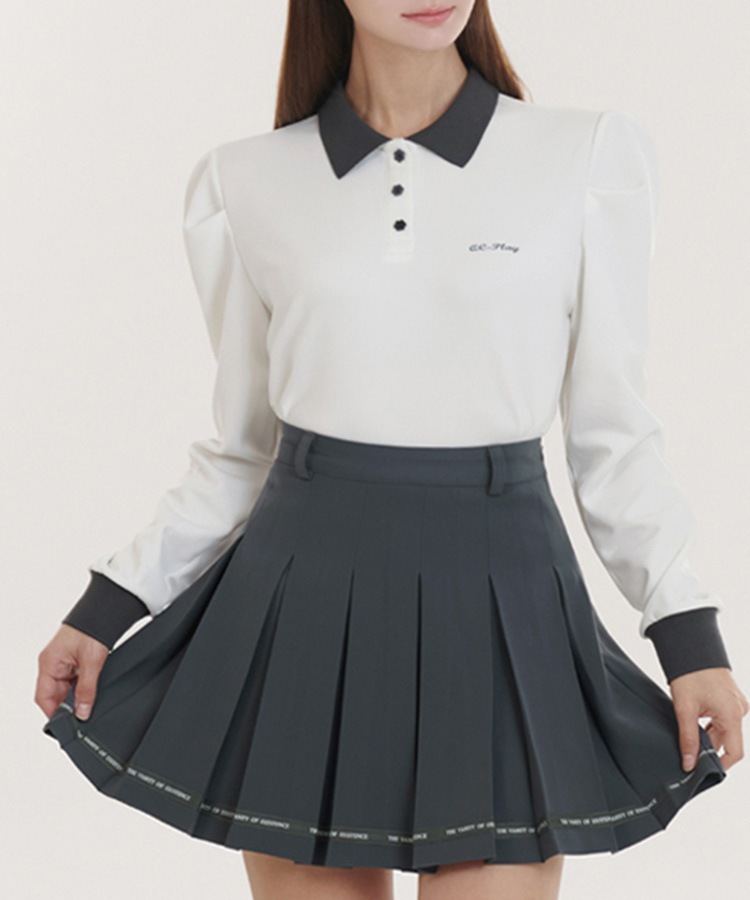 花形ボタン 配色 バイカラー 長袖 ポロシャツ 

