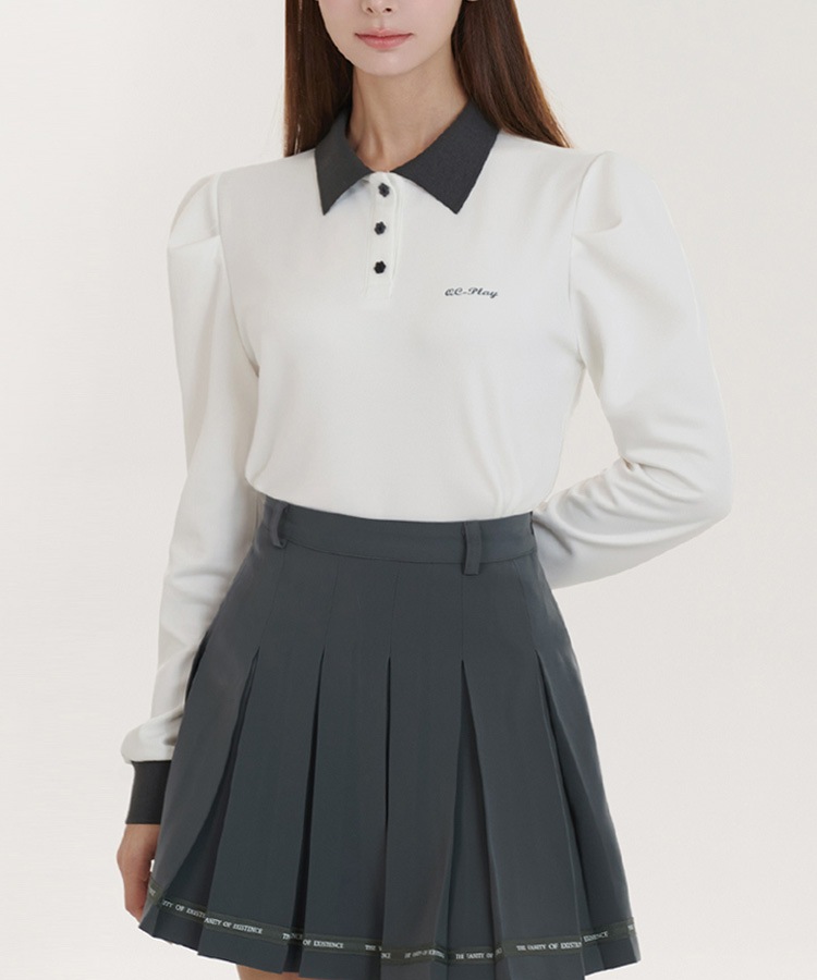 花形ボタン 配色 バイカラー 長袖 ポロシャツ 

