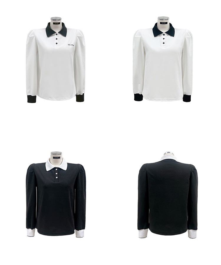 花形ボタン 配色 バイカラー 長袖 ポロシャツ 

