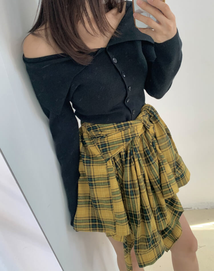 シャツ巻き風デザイン チェック柄 キュロットスカート