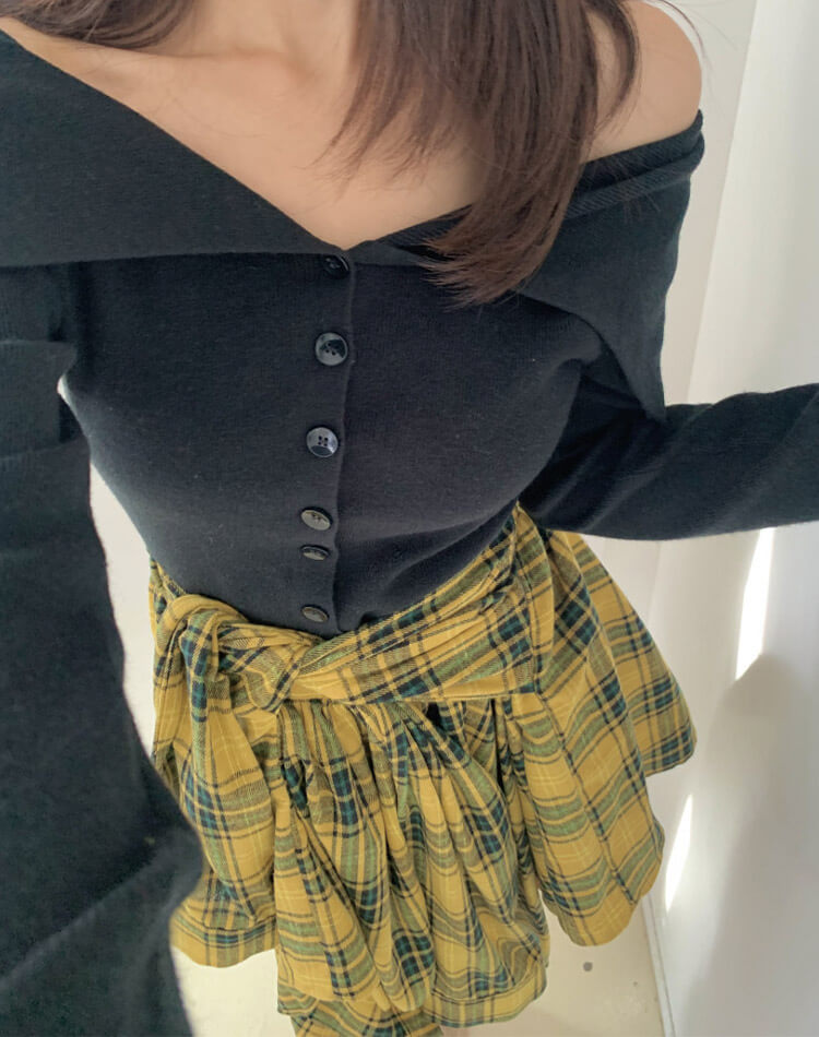 シャツ巻き風デザイン チェック柄 キュロットスカート