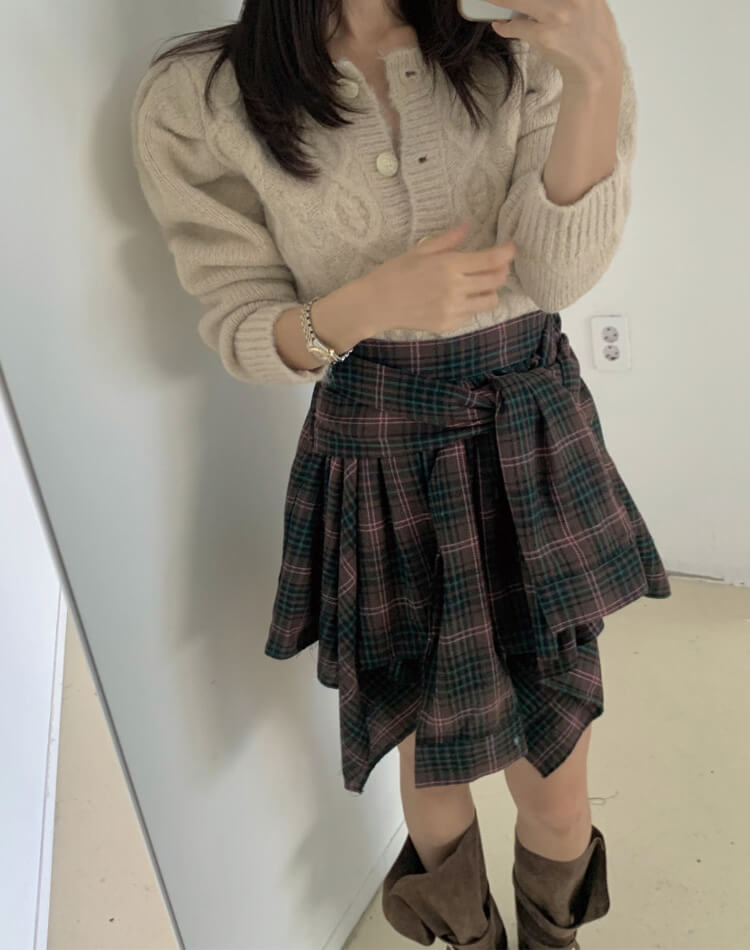 シャツ巻き風デザイン チェック柄 キュロットスカート